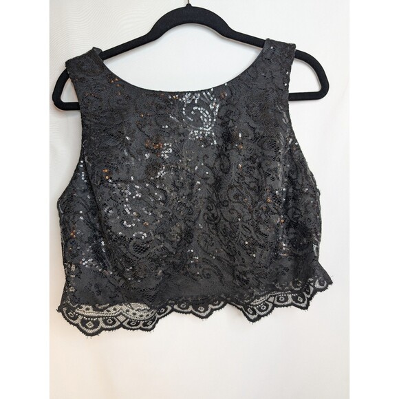 Jodi Kristopher Blouse Size 14/15 Black Lace Sequin Crop Top Zipper Back Formal - Picture 1 of 10